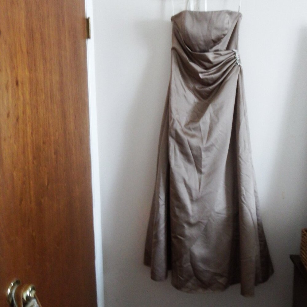 NWT David's Bridal Tan Bridesmaid Strapless Gown 6